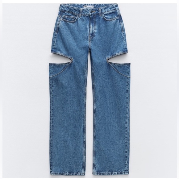 Zara Denim - Zara Women's Z975 Mid Waist Straight Leg Cutout Jewel Jeans